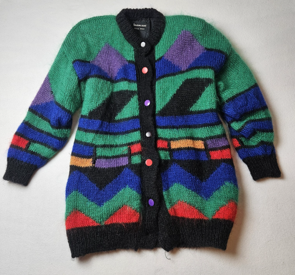 Vintage Norwegian Design Hand Made Kid Mohair Wool Cardigan Sweater size M Artsy